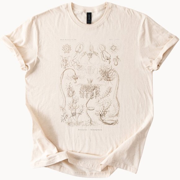 Botanical Sea Life Shirt Coral Jellyfish Graphic Ocean Nature Science Drawing - Picture 1 of 6